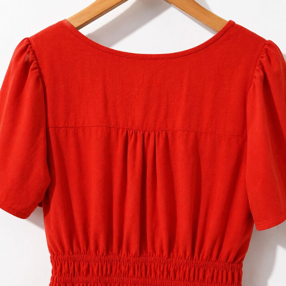 Womens Poppy Red Tiered Maxi Dress Medium Smocked Waist Boho Cottagecore Resort - Picture 6 of 10